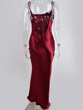 Load image into Gallery viewer, Women Sexy Spaghetti Strap Backless Maxi Dress Satin Lace Up Dress