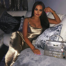 Load image into Gallery viewer, Women Sexy Spaghetti Strap Backless Maxi Dress Satin Lace Up Dress