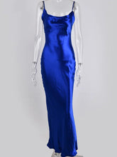 Load image into Gallery viewer, Women Sexy Spaghetti Strap Backless Maxi Dress Satin Lace Up Dress