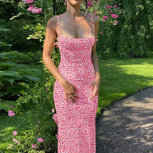 Women Elegant Sleeveless Floral Printed Backless Long Dress