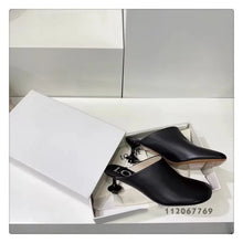 Load image into Gallery viewer, Square Toe Elegant Women Slippers Fad Mid Heels Leather Sandals Mule Shoes 2025 New Trend Spring Designer Dress Femme Chaussures