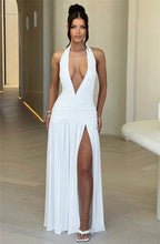 Load image into Gallery viewer, Deep V Neck Backless Maxi Dress Solid Thigh High Split