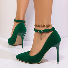 Load image into Gallery viewer, Blue Satin Ankle Strap High Heels Pumps Pointed Toe Stiletto Heels