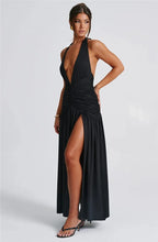 Load image into Gallery viewer, Deep V Neck Backless Maxi Dress Solid Thigh High Split