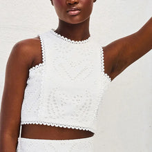 Load image into Gallery viewer, Hollow Out Sleeveless Top Half Skirt Set Embroidered Pocket Long Skirts Waist Cinching Two-Piece Set