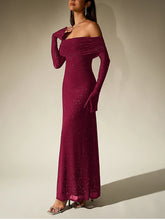 Load image into Gallery viewer, NewAsia Women&#39;s Bell Sleeve Off Shoulder Sequin Long Dress Backless Double Layer Club Party Sparkling Mesh Maxi Dresses Brown