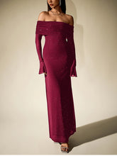 Load image into Gallery viewer, NewAsia Women&#39;s Bell Sleeve Off Shoulder Sequin Long Dress Backless Double Layer Club Party Sparkling Mesh Maxi Dresses Brown