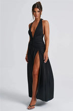 Load image into Gallery viewer, Deep V Neck Backless Maxi Dress Solid Thigh High Split