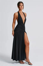 Load image into Gallery viewer, Deep V Neck Backless Maxi Dress Solid Thigh High Split