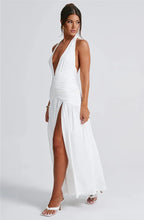 Load image into Gallery viewer, Deep V Neck Backless Maxi Dress Solid Thigh High Split