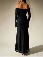 Load image into Gallery viewer, NewAsia Women&#39;s Bell Sleeve Off Shoulder Sequin Long Dress Backless Double Layer Club Party Sparkling Mesh Maxi Dresses Brown