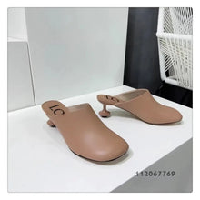 Load image into Gallery viewer, Square Toe Elegant Women Slippers Fad Mid Heels Leather Sandals Mule Shoes 2025 New Trend Spring Designer Dress Femme Chaussures