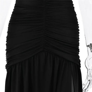 Deep V Neck Backless Maxi Dress Solid Thigh High Split