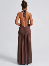 Load image into Gallery viewer, Deep V Neck Backless Maxi Dress Solid Thigh High Split