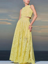 Load image into Gallery viewer, Hollow Out Sleeveless Top Half Skirt Set Embroidered Pocket Long Skirts Waist Cinching Two-Piece Set