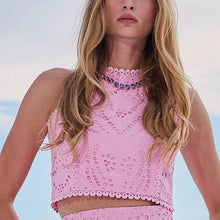 Load image into Gallery viewer, Hollow Out Sleeveless Top Half Skirt Set Embroidered Pocket Long Skirts Waist Cinching Two-Piece Set