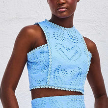 Load image into Gallery viewer, Hollow Out Sleeveless Top Half Skirt Set Embroidered Pocket Long Skirts Waist Cinching Two-Piece Set