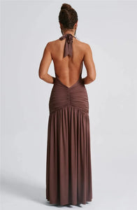 Deep V Neck Backless Maxi Dress Solid Thigh High Split