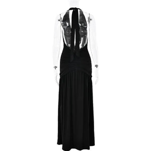 Deep V Neck Backless Maxi Dress Solid Thigh High Split