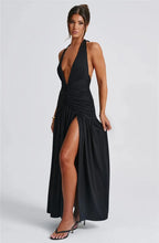 Load image into Gallery viewer, Deep V Neck Backless Maxi Dress Solid Thigh High Split