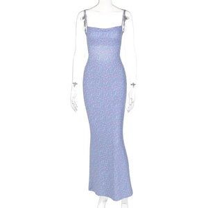 Women Elegant Sleeveless Floral Printed Backless Long Dress