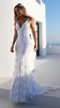 Load image into Gallery viewer, Women Long Dress White Sexy Lace V Neck Backless Lace Up Maxi