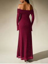 Load image into Gallery viewer, NewAsia Women&#39;s Bell Sleeve Off Shoulder Sequin Long Dress Backless Double Layer Club Party Sparkling Mesh Maxi Dresses Brown