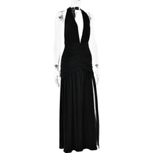Load image into Gallery viewer, Deep V Neck Backless Maxi Dress Solid Thigh High Split