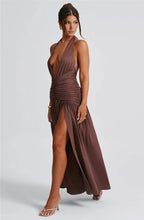 Load image into Gallery viewer, Deep V Neck Backless Maxi Dress Solid Thigh High Split