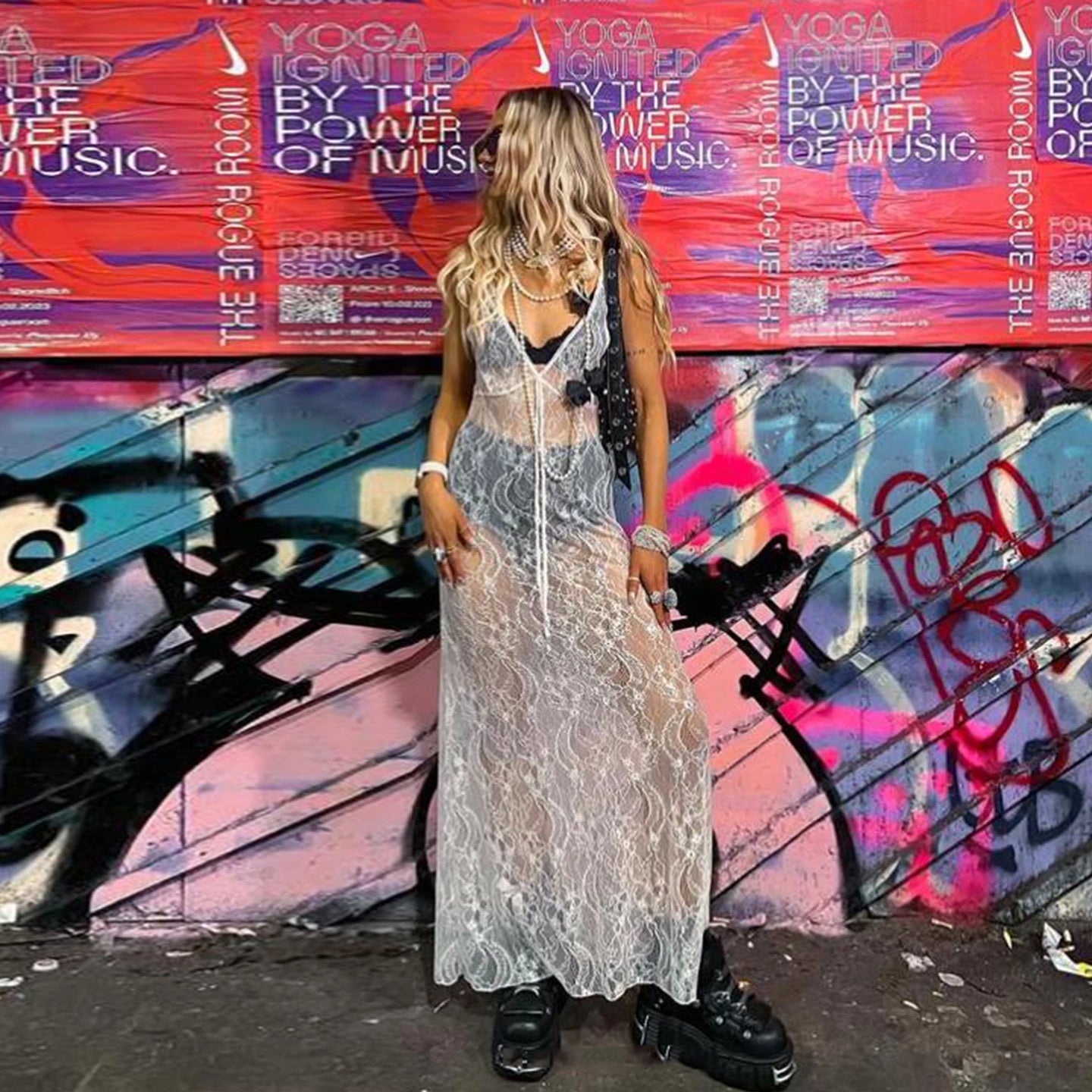 Sexy Lace Floral See-through Slip Night Party Dresses