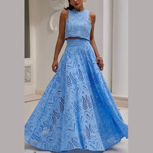 Load image into Gallery viewer, Hollow Out Sleeveless Top Half Skirt Set Embroidered Pocket Long Skirts Waist Cinching Two-Piece Set