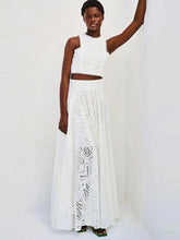 Load image into Gallery viewer, Hollow Out Sleeveless Top Half Skirt Set Embroidered Pocket Long Skirts Waist Cinching Two-Piece Set