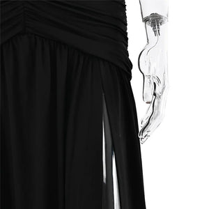 Deep V Neck Backless Maxi Dress Solid Thigh High Split