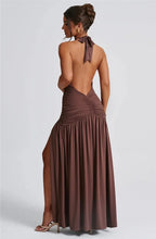 Load image into Gallery viewer, Deep V Neck Backless Maxi Dress Solid Thigh High Split