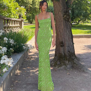 Women Elegant Sleeveless Floral Printed Backless Long Dress