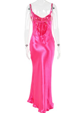 Load image into Gallery viewer, Women Sexy Spaghetti Strap Backless Maxi Dress Satin Lace Up Dress