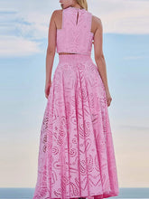 Load image into Gallery viewer, Hollow Out Sleeveless Top Half Skirt Set Embroidered Pocket Long Skirts Waist Cinching Two-Piece Set