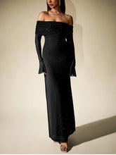 Load image into Gallery viewer, NewAsia Women&#39;s Bell Sleeve Off Shoulder Sequin Long Dress Backless Double Layer Club Party Sparkling Mesh Maxi Dresses Brown