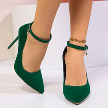 Load image into Gallery viewer, Blue Satin Ankle Strap High Heels Pumps Pointed Toe Stiletto Heels