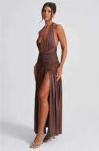 Load image into Gallery viewer, Deep V Neck Backless Maxi Dress Solid Thigh High Split