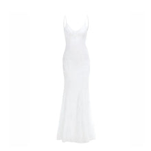Load image into Gallery viewer, Women Long Dress White Sexy Lace V Neck Backless Lace Up Maxi