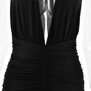 Deep V Neck Backless Maxi Dress Solid Thigh High Split