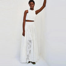 Load image into Gallery viewer, Hollow Out Sleeveless Top Half Skirt Set Embroidered Pocket Long Skirts Waist Cinching Two-Piece Set