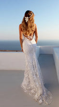 Load image into Gallery viewer, Women Long Dress White Sexy Lace V Neck Backless Lace Up Maxi